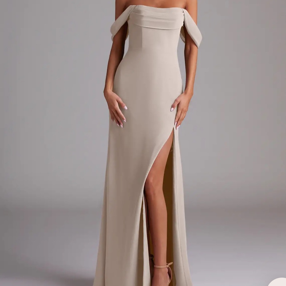 Azazie Cream Off-Shoulder Slit Maxi Gown (ONLY WORN ONCE)